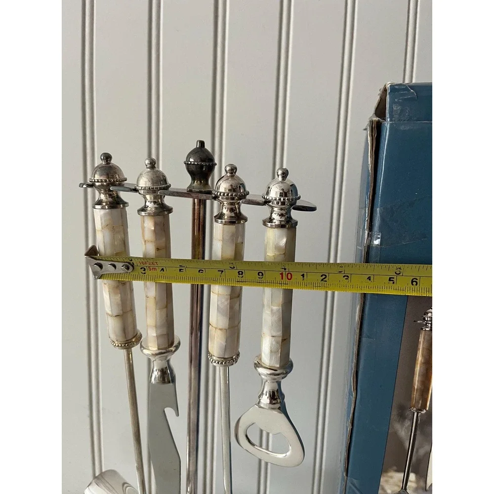 Towle Silversmiths Mother of Pearl Five-Piece Bar set. Silverplated, Brand NEW